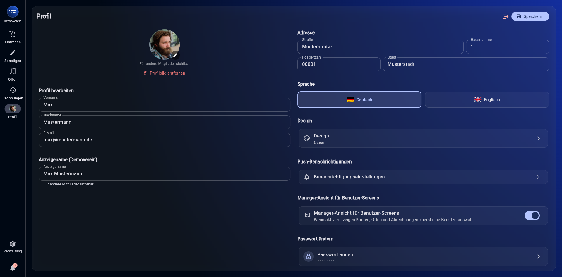Profilseite – Einstellungen und Design