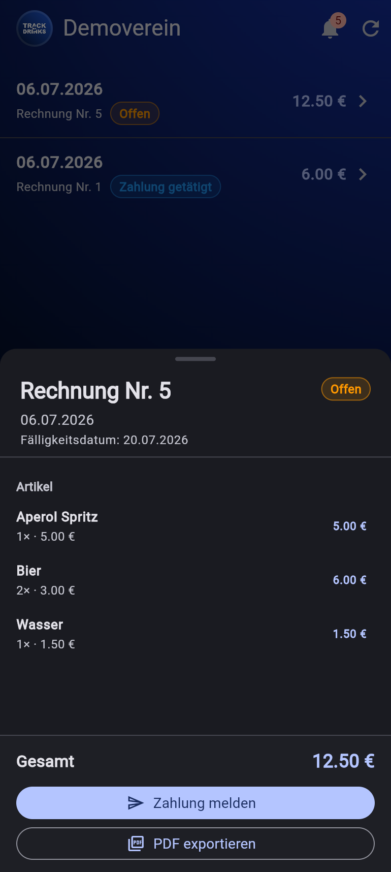 Rechnungsdetail – Mobil